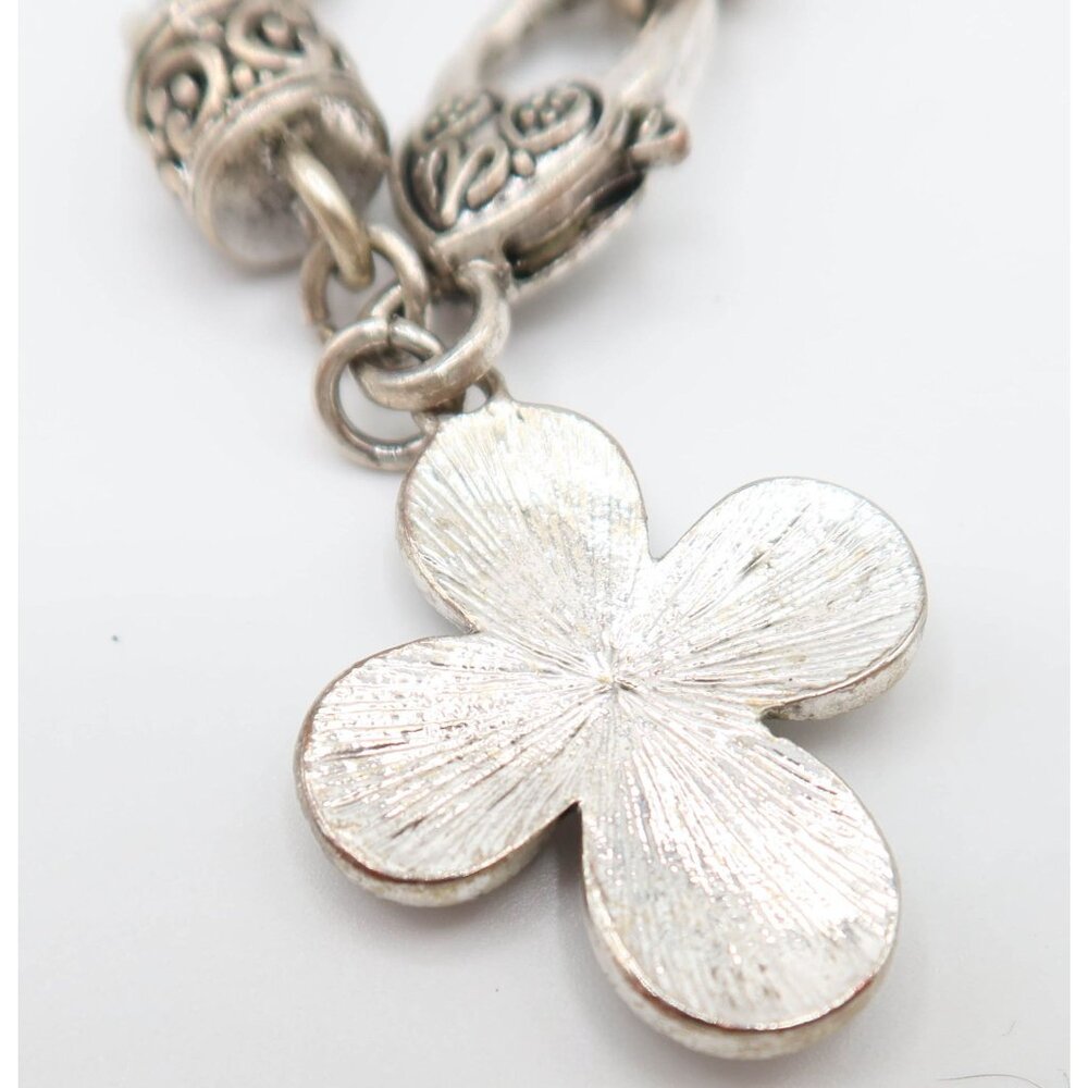 Byzantine Style Silver Tone Faux Pearl Rhinestone Cross Charm Chain Bracelet - Picture 6 of 7